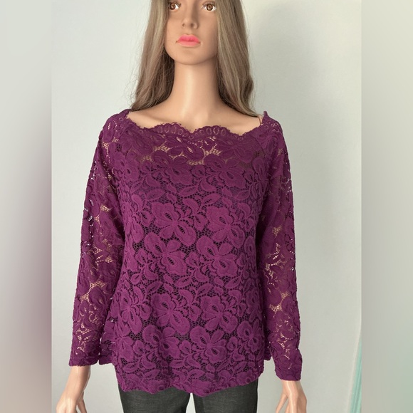 DJT Purple Lace Women's Blouse Sz L - Picture 4 of 10